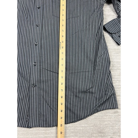 Vintage Stafford Shirt Men 16.5 32-33 Black Gray Striped End On End Cotton Blend - Picture 5 of 12